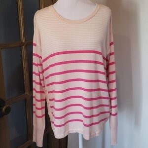 Crown & Ivy Pink Striped Side Button Sweater Medium NWT